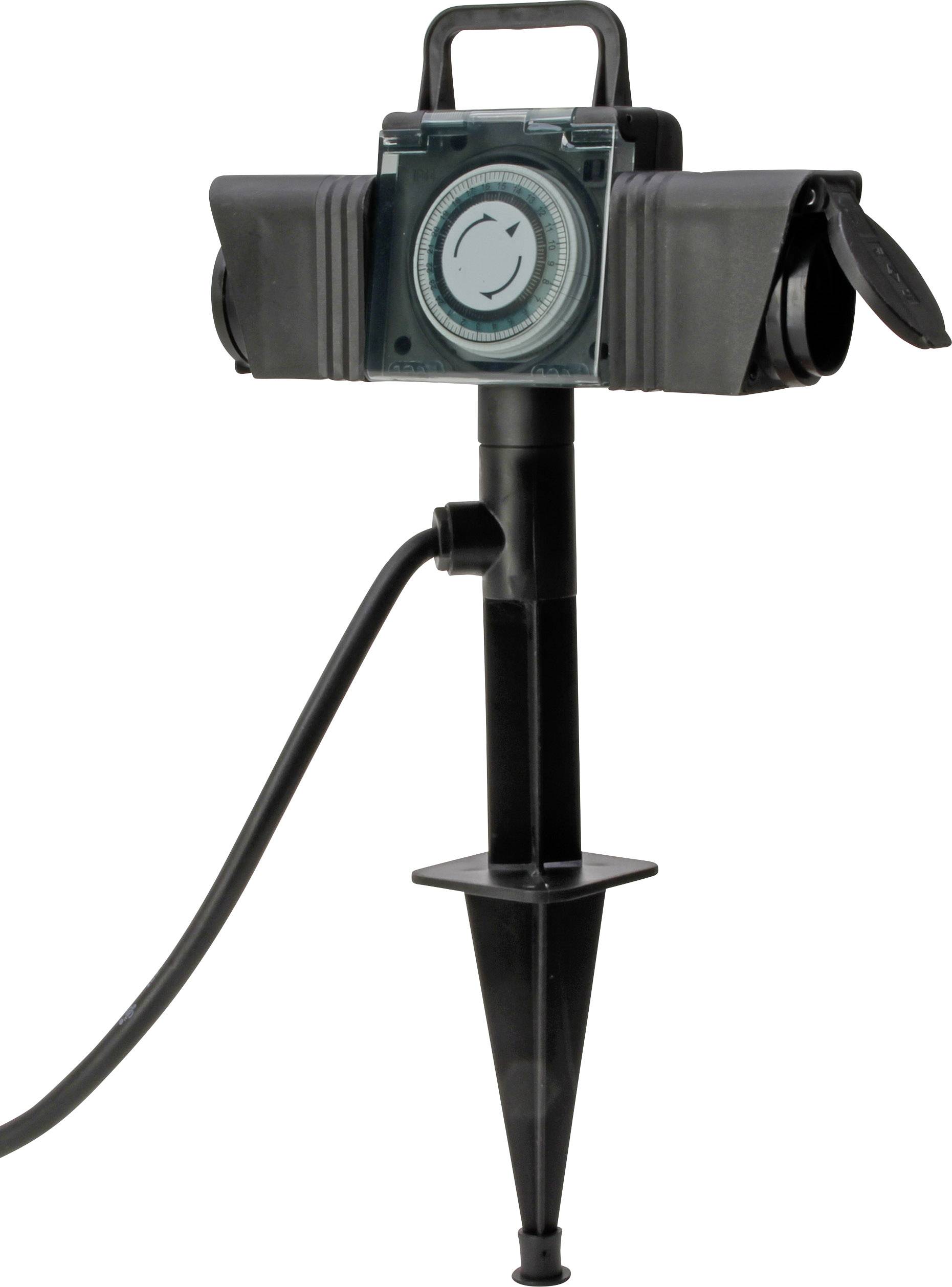 Kopp 145344045 Gartensteckdose mit Zeitschaltuhr 2fach Schwarz mit