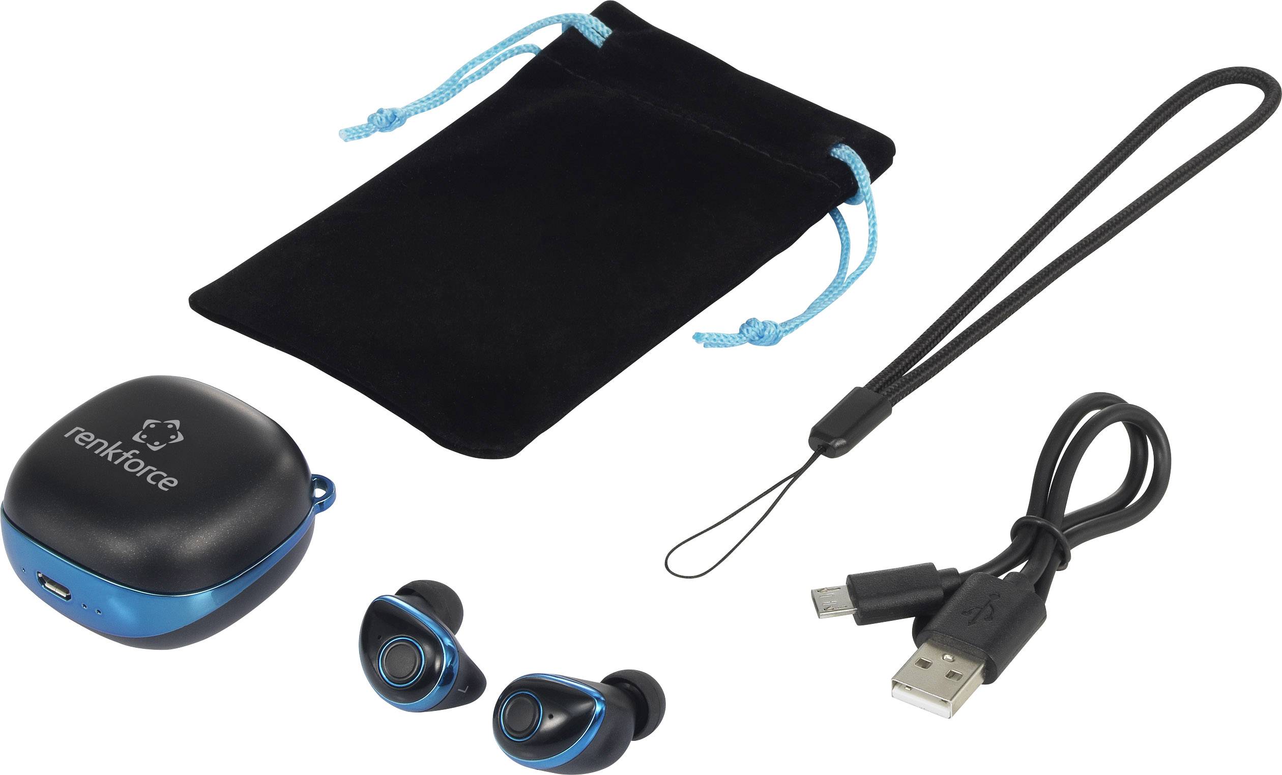 Renkforce RF-BTK-200 In Ear Kopfhörer Bluetooth® Blau, Schwarz Headset
