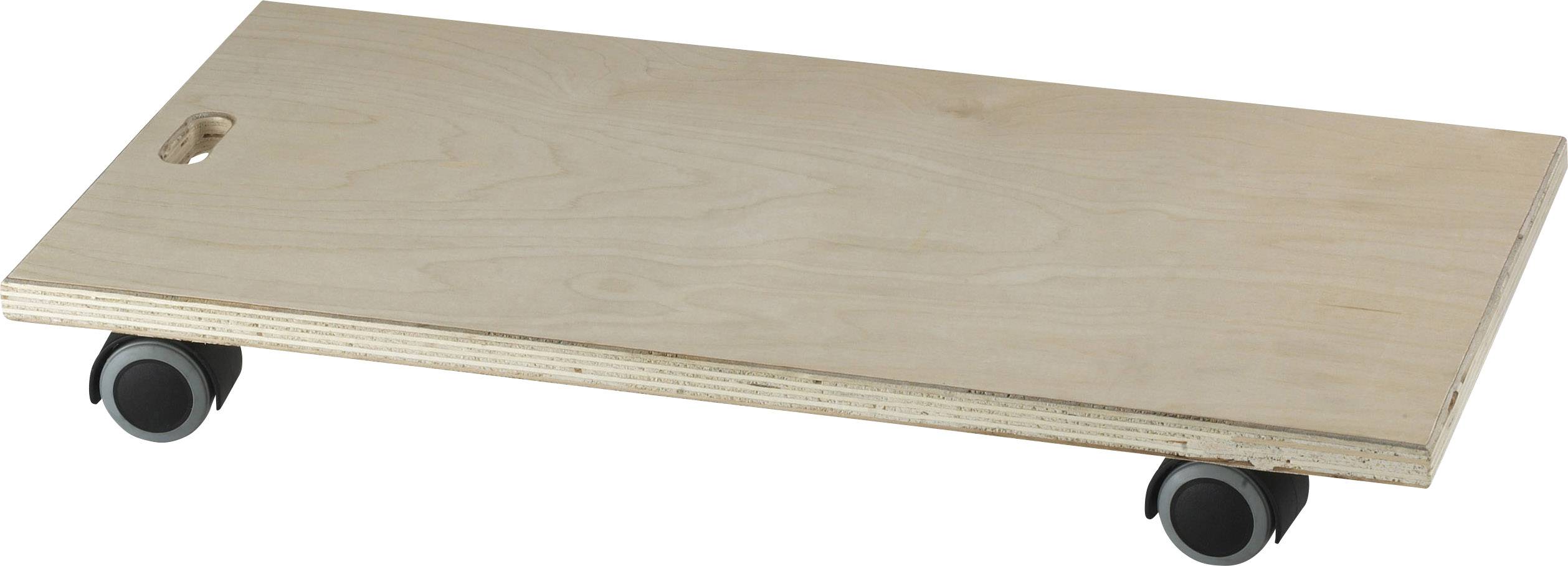 Holz-Möbelroller mit vier schwarzen Rollen, geeignet zum einfachen Transport von großen Gegenständen.