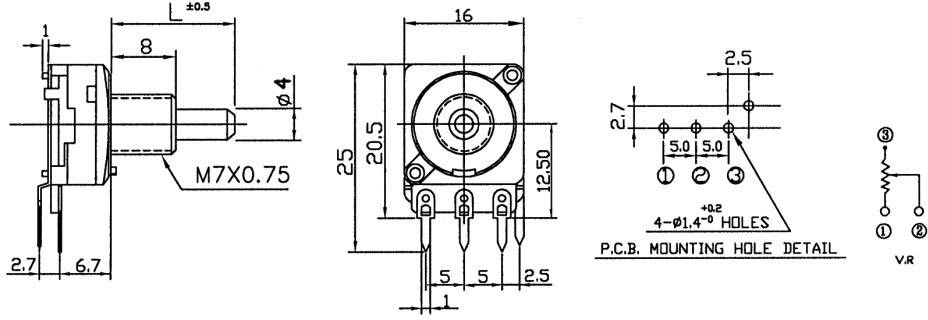 Alpha 63250-01400/A10K APM4A10KM Dreh-Potentiometer Mono 50mW 10kΩ 1St.