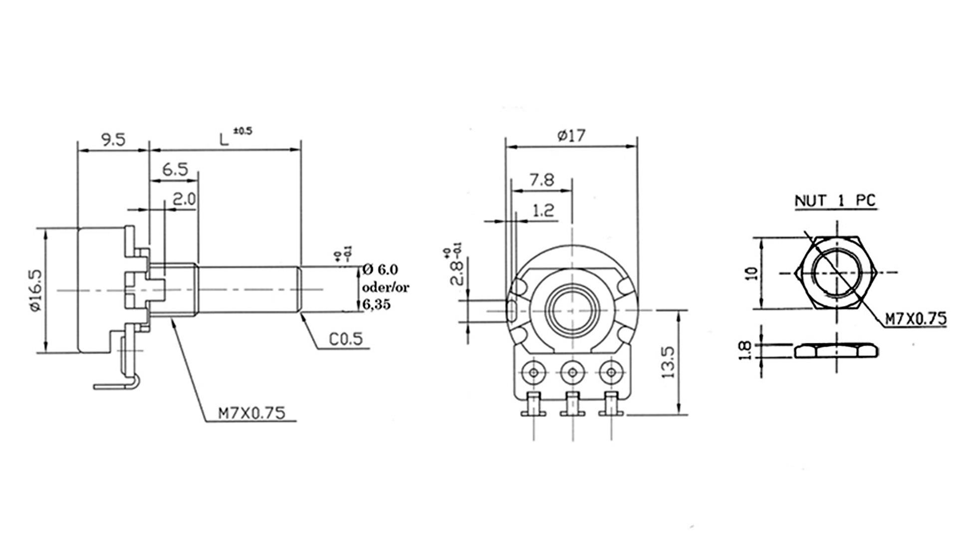 Alpha RV16AF-10-15R-B5K RV16AF106B5KM Dreh-Potentiometer Mono 200mW 5kΩ