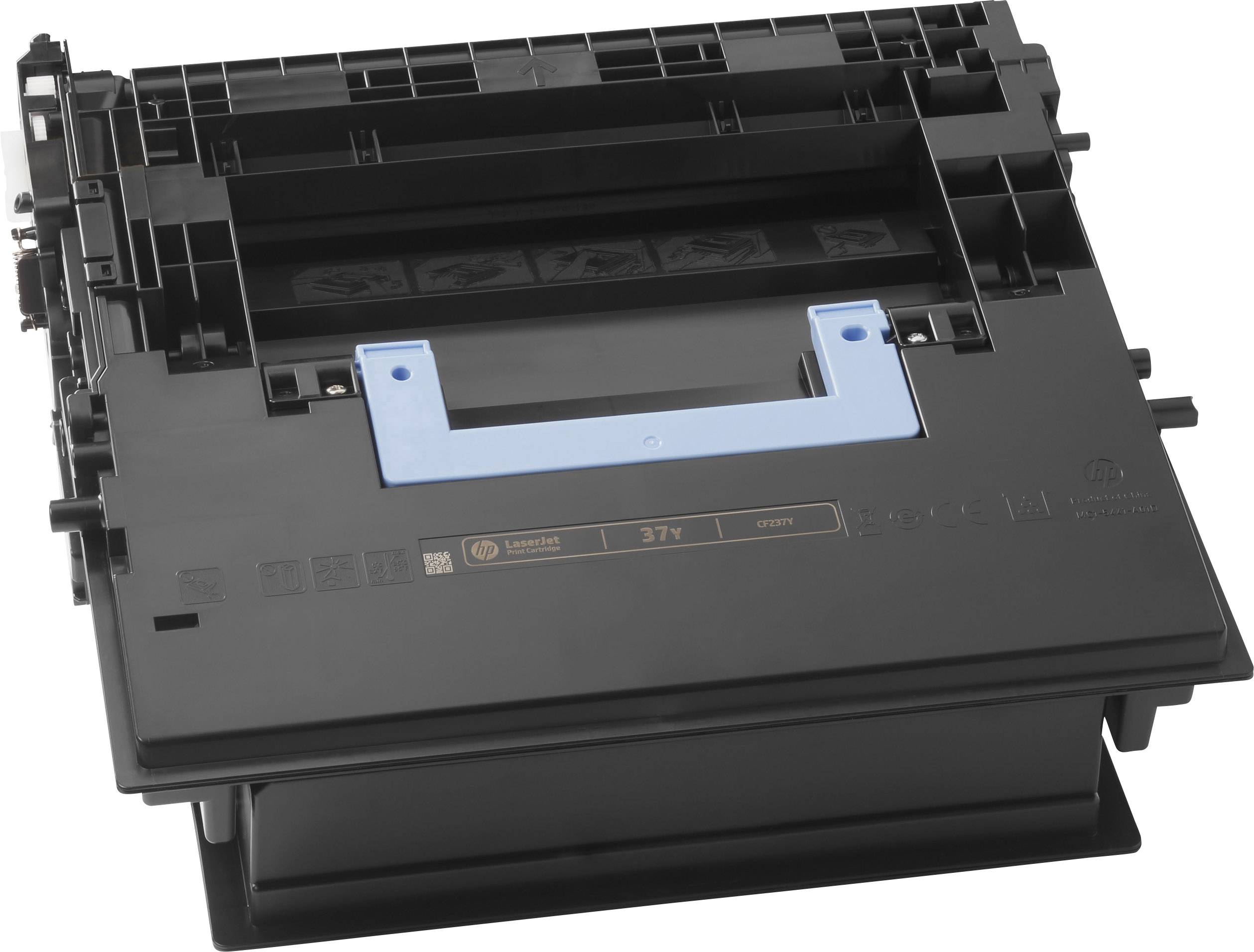 Eine schwarze Druckerpatrone mit blauen Griffen, geeignet für HP Laserdrucker. Geeignet zum Ersetzen in kompatiblen Druckermodellen.