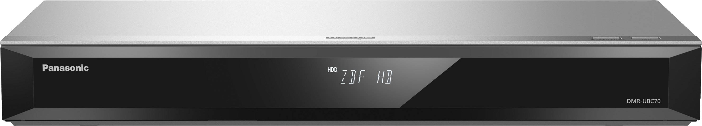 Ein schwarzes Panasonic-DVD-Abspielgerät mit Display und Bedienelementen auf der Vorderseite.