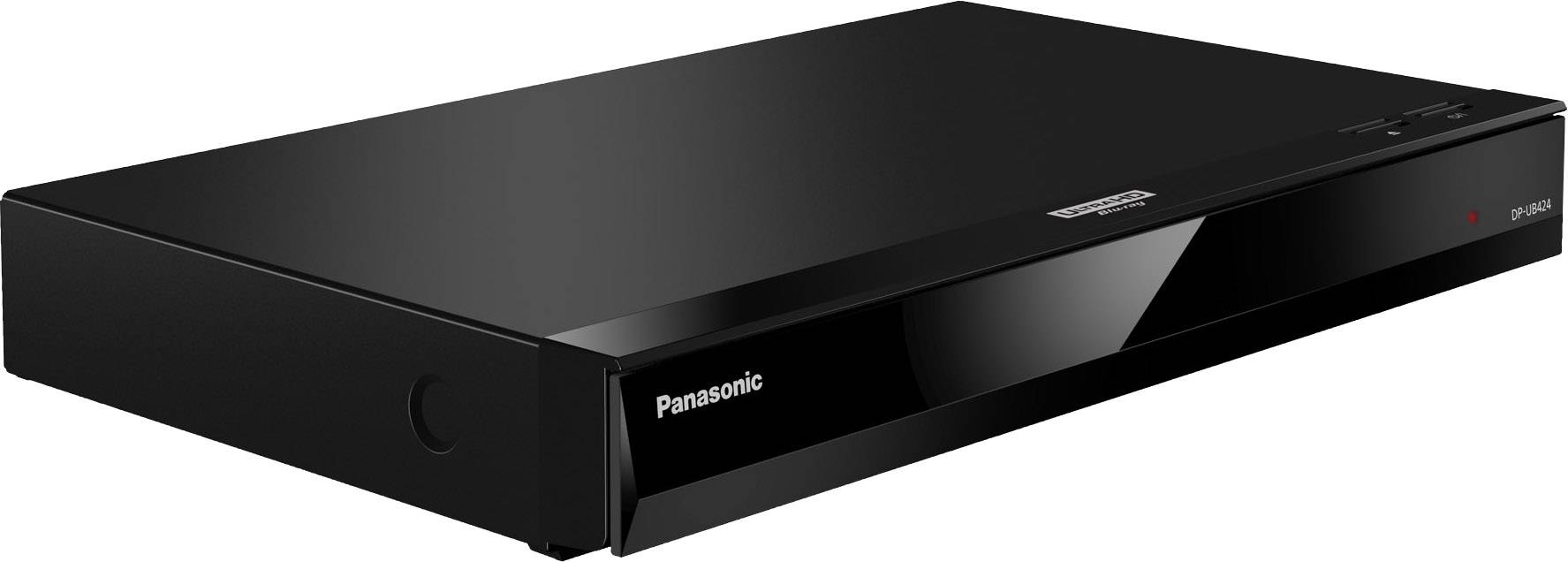 Schwarzer Panasonic Blu-ray-Player mit glänzender Frontansicht, flaches Design.