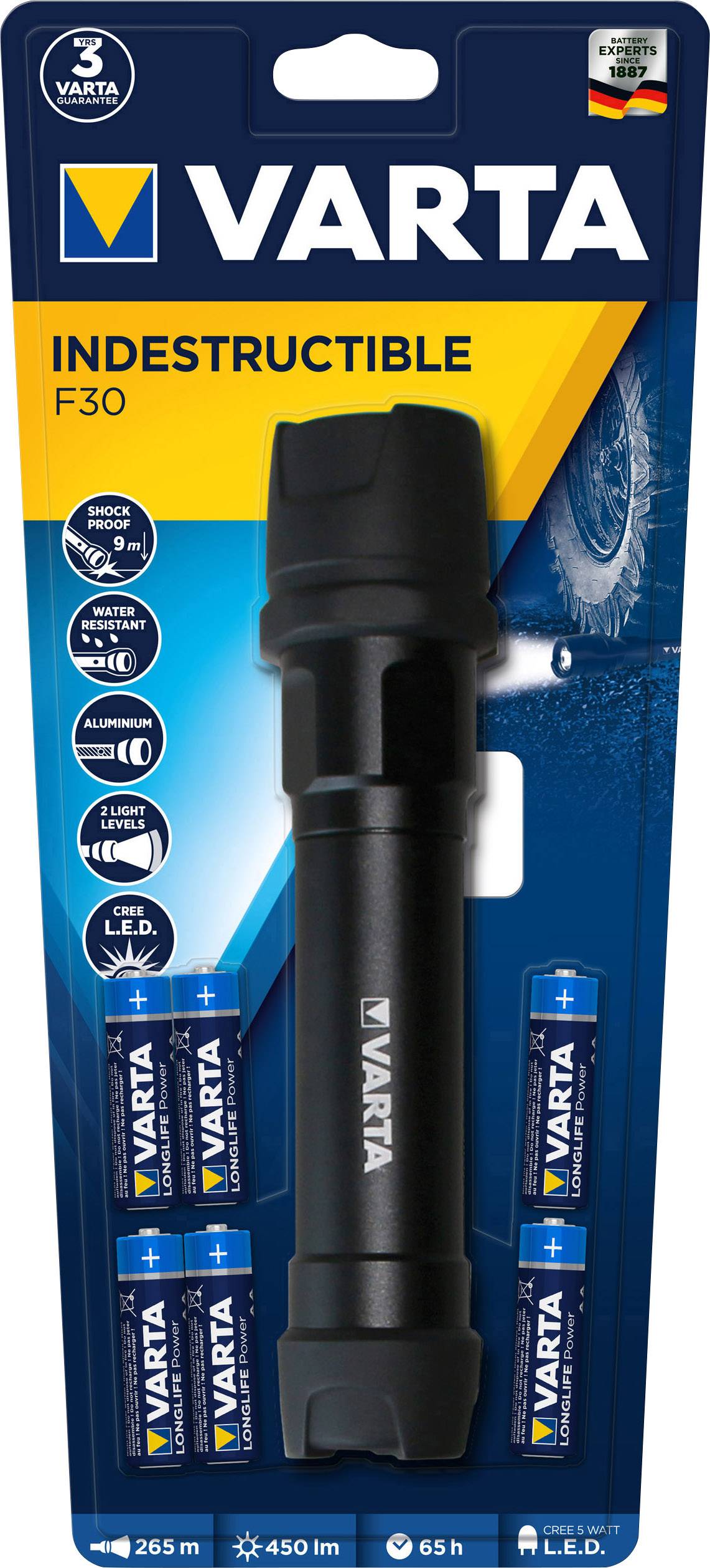 Varta Indestructible F30 LED Taschenlampe batteriebetrieben 450 lm 65 h