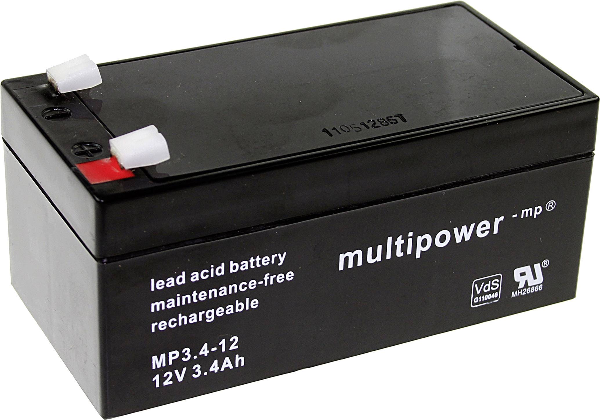 Multipower PB-12-3,4-4,8 MP3,4-12 Bleiakku 12V 3.4Ah Blei-Vlies (AGM) (B x H x T) 134 x 66.5 x 67mm Flachstecker 4.8mm