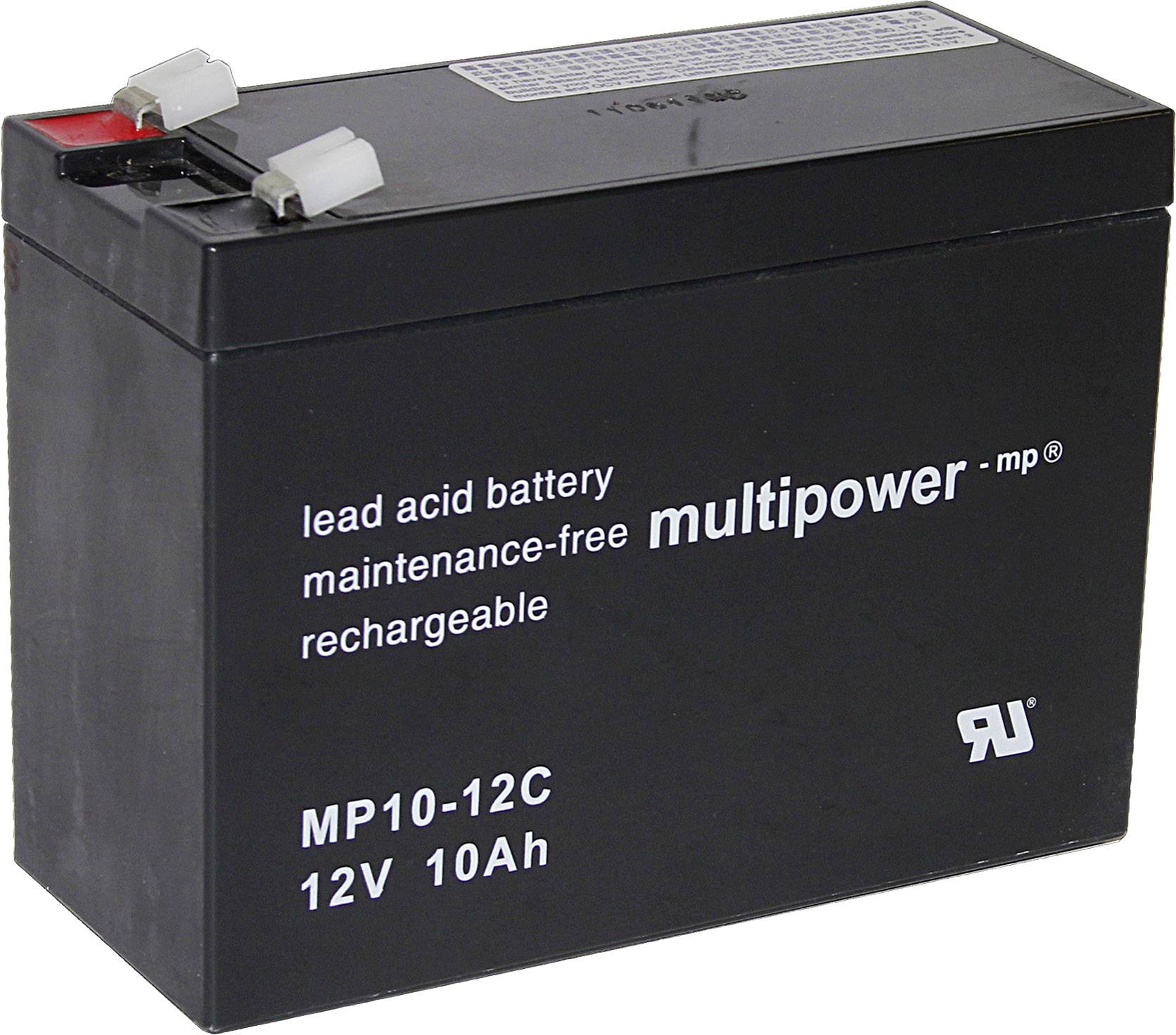 Multipower PB-12-10-6,35 MP10-12C Bleiakku 12V 10Ah Blei-Vlies (AGM) (B x H x T) 151 x 118.5 x 65mm Flachstecker 6.35mm