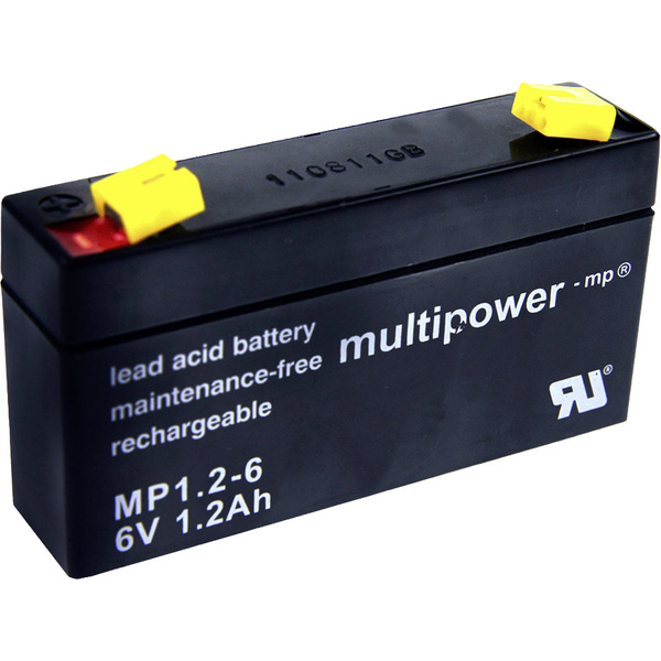 Multipower PB-6-1,2-4,8 MP1,2-6 Bleiakku 6V 1.2Ah Blei-Vlies (AGM) (B x H x T) 97 x 57 x 25mm Flachstecker 4.8mm Wartungsfrei