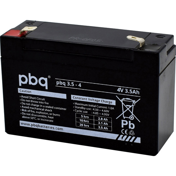 PBQ PB-4-3,5 1694710 Bleiakku 4V 3.5Ah Blei-Vlies (AGM) (B x H x T) 91 x 64 x 35mm Flachstecker 4.8mm Wartungsfrei, Geringe
