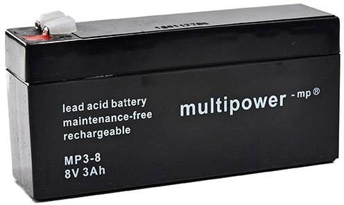 Multipower PB-8-3 MP3-8 Bleiakku 8V 3.2Ah Blei-Vlies (AGM) (B x H x T) 134 x 69 x 36.5mm Flachstecker 4.8mm Wartungsfrei, Geringe