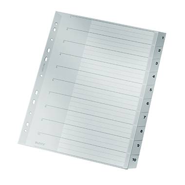 Leitz 1280 Register DIN A4, Überbreite 1-10 Polypropylen Grau 10 Registerblätter 12800000