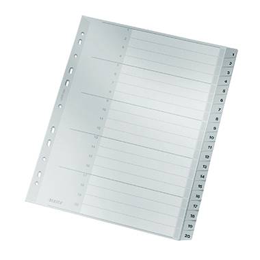 Leitz 1284 Register DIN A4, Überbreite 1-20 Polypropylen Grau 20 Registerblätter 12840000