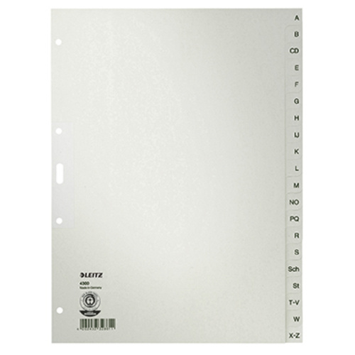 Leitz 4300 Register DIN A4 A-Z Tauenpapier Grau 20 Registerblätter 43000085