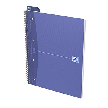 Lila Spiralblock mit robustem Deckel und Perforationslöchern am Rand zum einfachen Einheften.