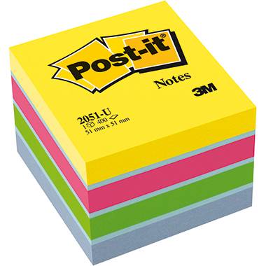 Post-it Haftnotizwürfel 2051-U 51mm x 40mm Ultrablau, Ultragelb, Ultragrün, Ultrapink 400 Blatt