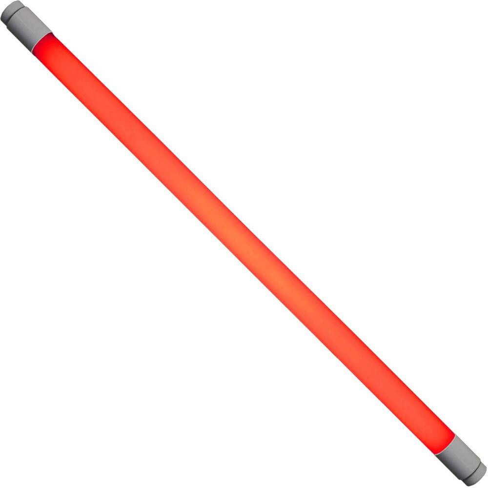 Ein rot leuchtender Stab mit grauen Enden, diagonal von links unten nach rechts oben ausgerichtet.