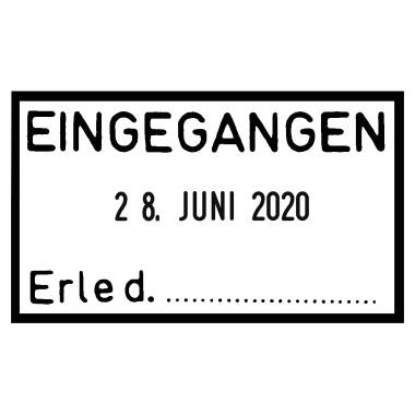 'Stempel mit Text: EINGEGANGEN 28. Juni 2020 Erled.' und einer gepunkteten Linie.