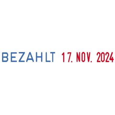 'BEZAHLT 17. NOV. 2024' in blauer und roter Schrift auf weißem Hintergrund.