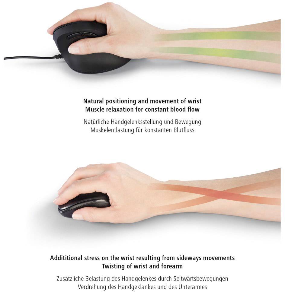 Hama EMW-500 Ergonomische Maus Funk Optisch Schwarz 6 Tasten 1800 dpi Ergonomisch