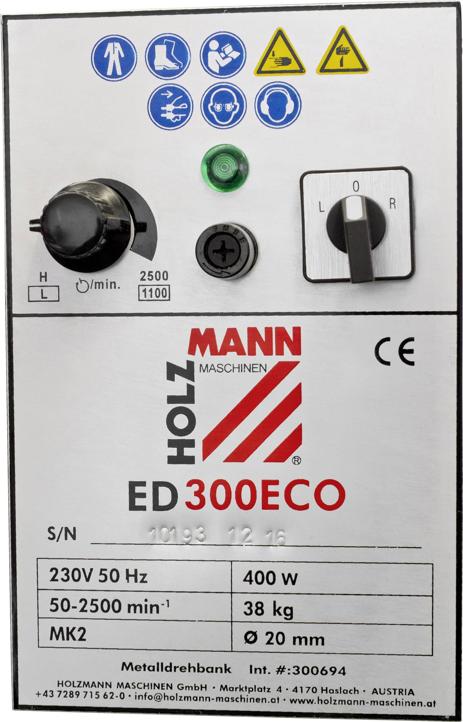 Holzmann Maschinen ED300ECO_230V Metall Drehmaschine 400/560W