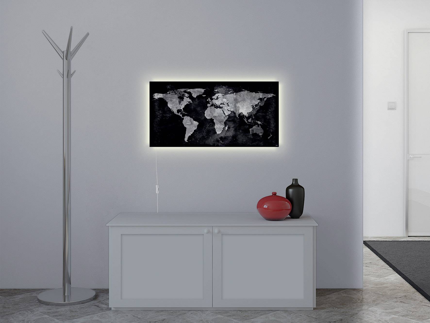 Sigel Glas-Magnettafel mit LED-Beleuchtung Artverum World Map LED Light Schwarz (B x H) 91 cm x 46 cm GL409