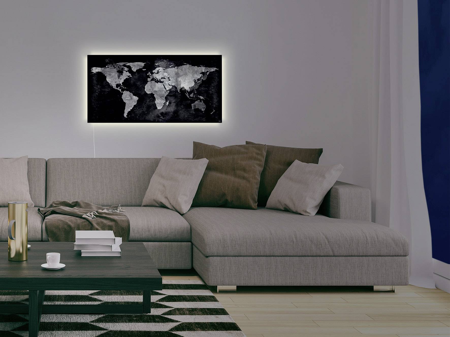 Sigel Glas-Magnettafel mit LED-Beleuchtung Artverum World Map LED Light Schwarz (B x H) 91 cm x 46 cm GL409