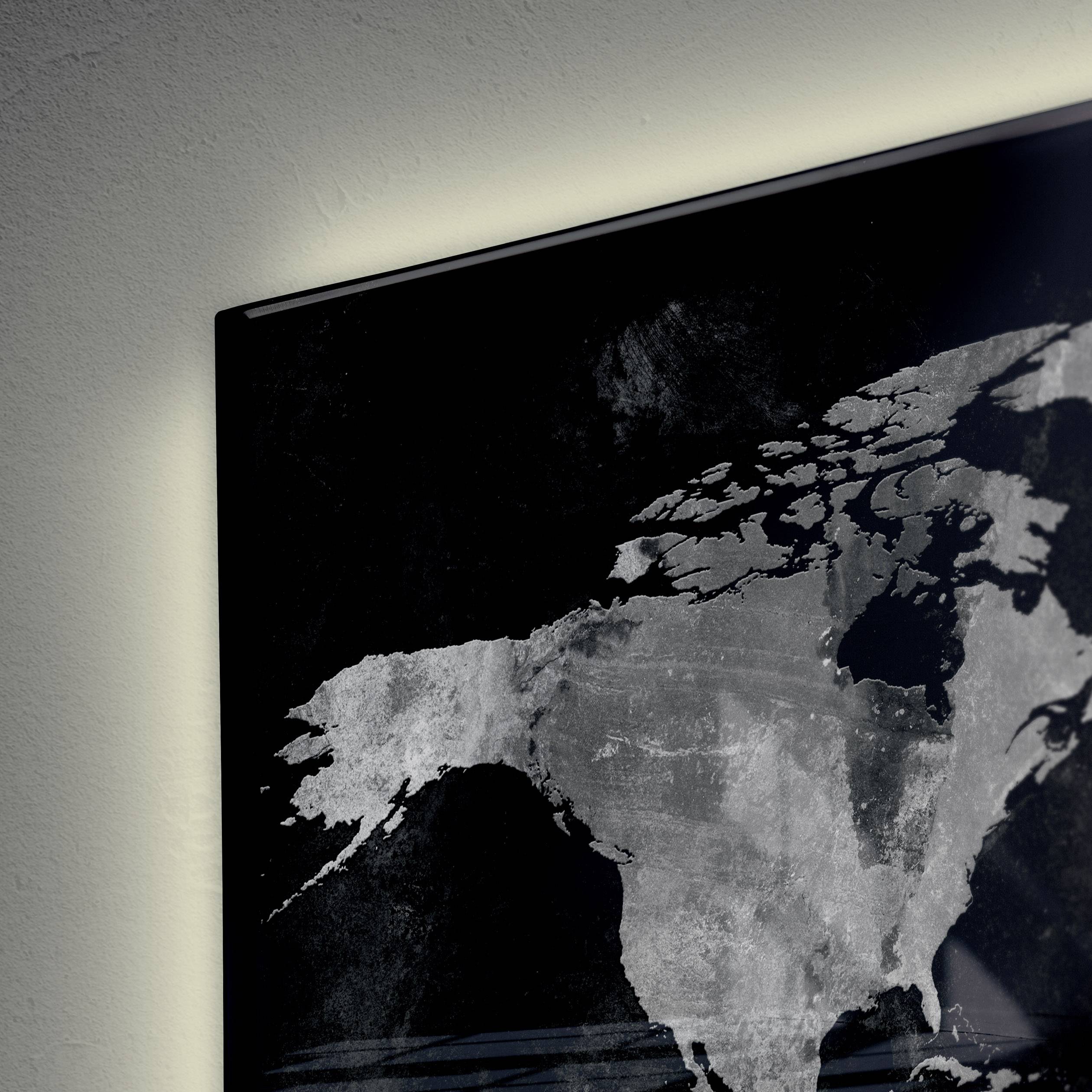Sigel Glas-Magnettafel mit LED-Beleuchtung Artverum World Map LED Light Schwarz (B x H) 91 cm x 46 cm GL409
