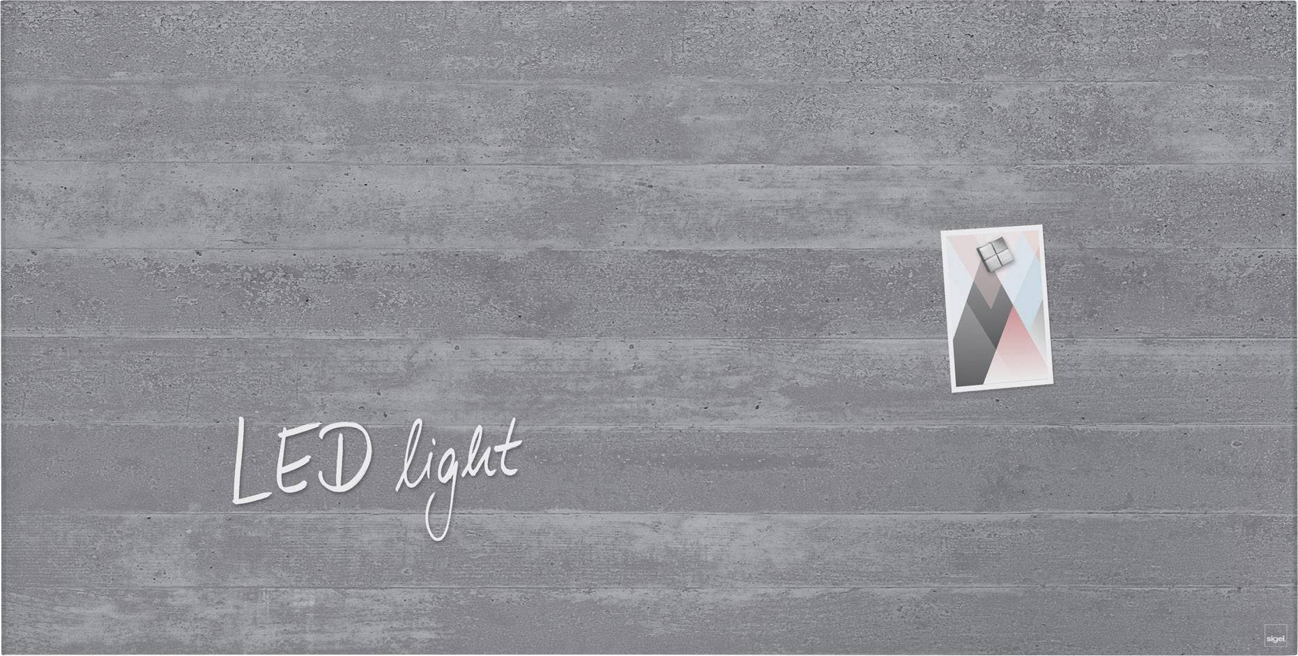 Sigel Glas-Magnetboard GL406 artverum® mit LED-Beleuchtung, Design Sichtbeton, 91x46 cm