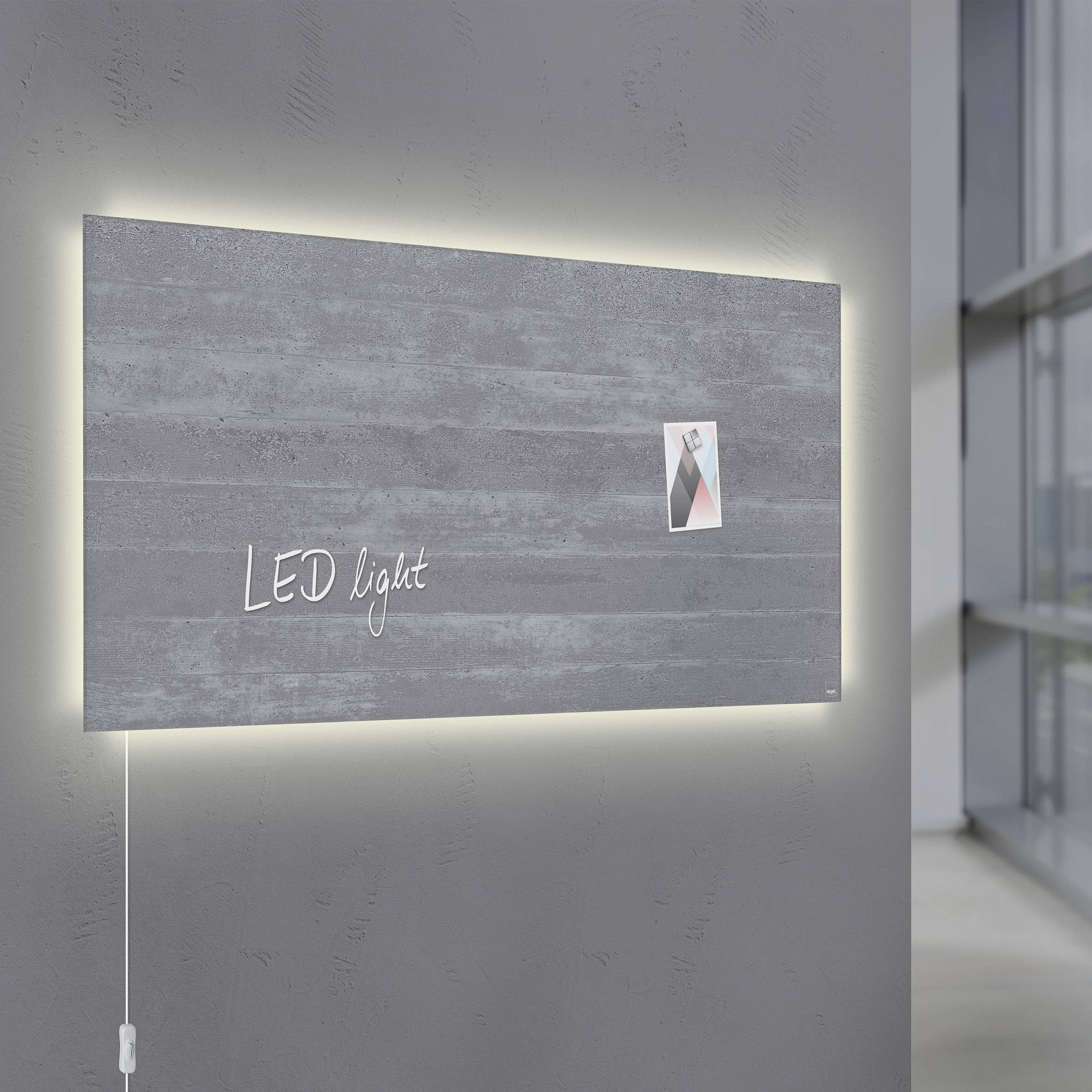 Sigel Glas-Magnetboard GL406 artverum® mit LED-Beleuchtung, Design Sichtbeton, 91x46 cm