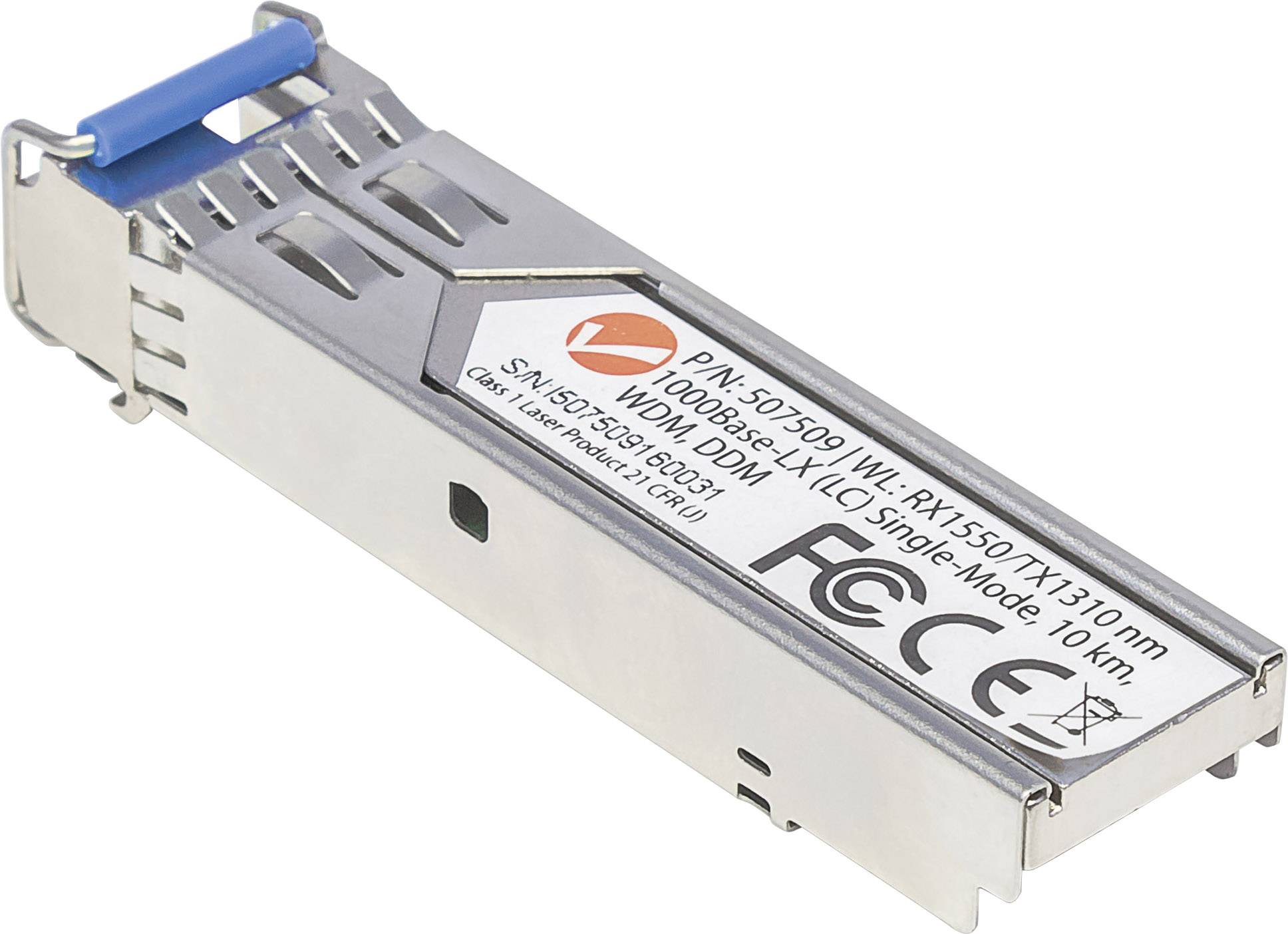 Ein Transceiver-Modul für Glasfaserverbindungen, geeignet für eine Distanz von bis zu 10 km, unterstützt 1000Base-X, mit WDM-Technologie.