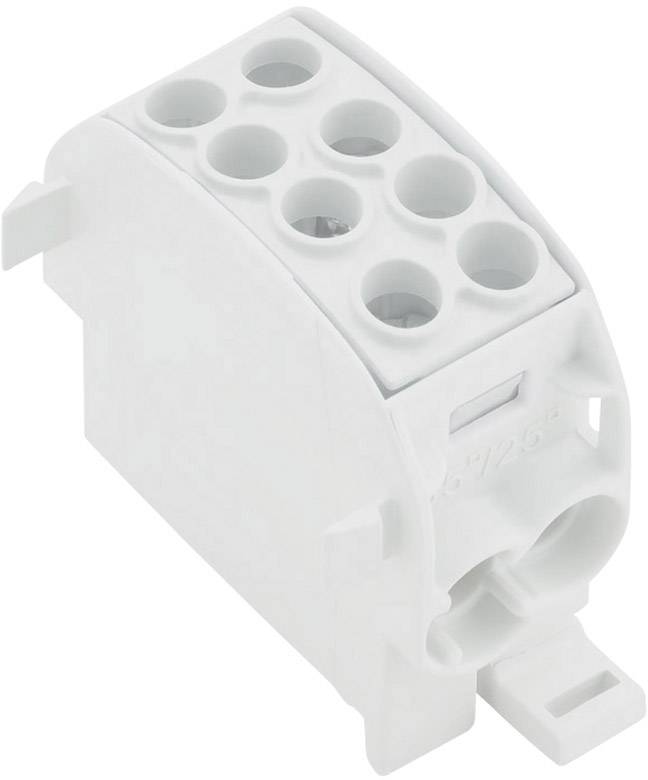 Ein weißer Mehrfach-Steckverbinder mit acht kreisförmigen Löchern, geeignet für elektrische Verbindungen in technischen Anwendungen.
