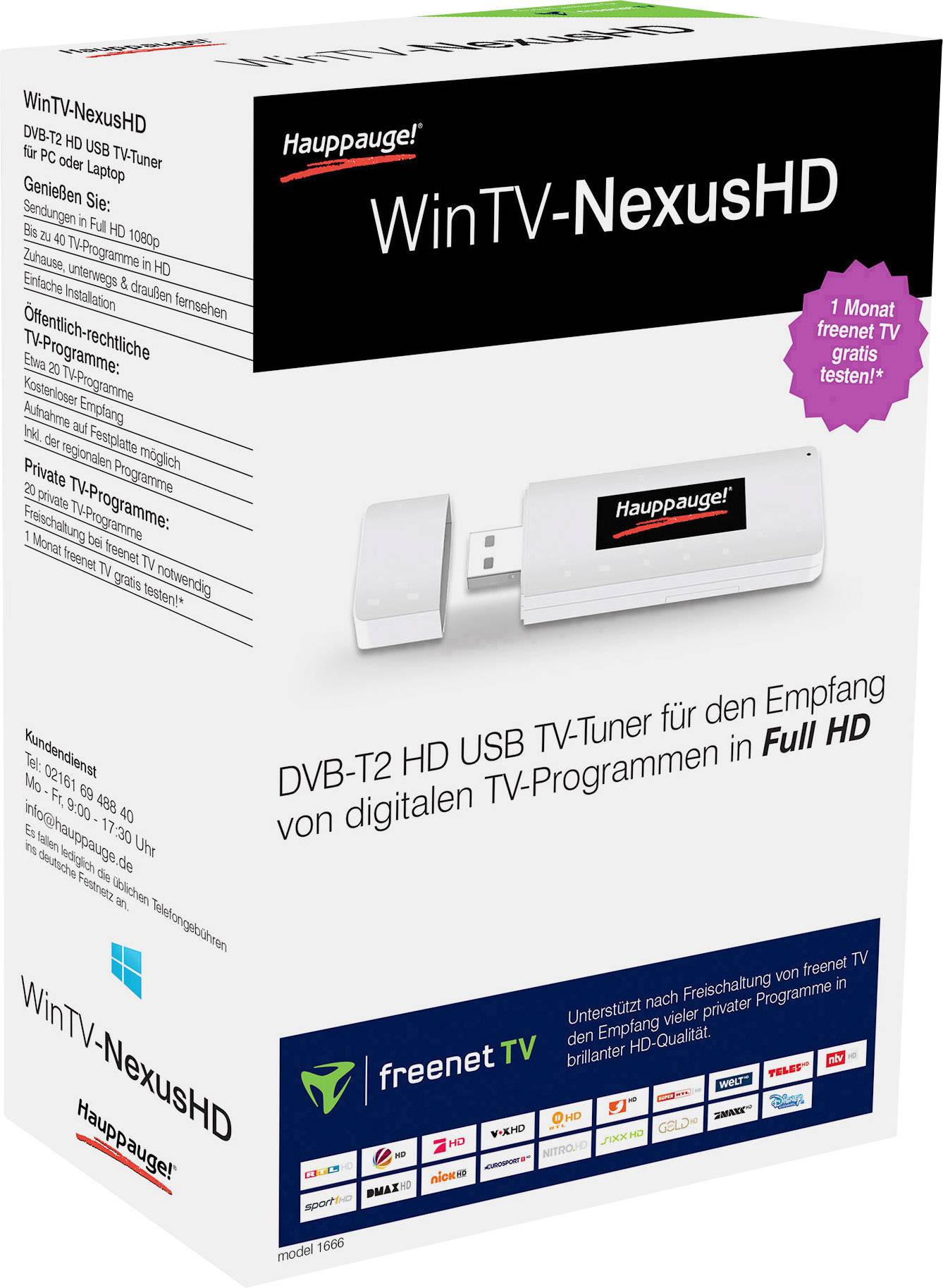 Hauppauge WinTV Nexus-HD freenet TV TV-Stick mit freenet TV Entschlüsselung (1 Monat gratis), Aufnahmefunktion, mit DVB-T Antenne