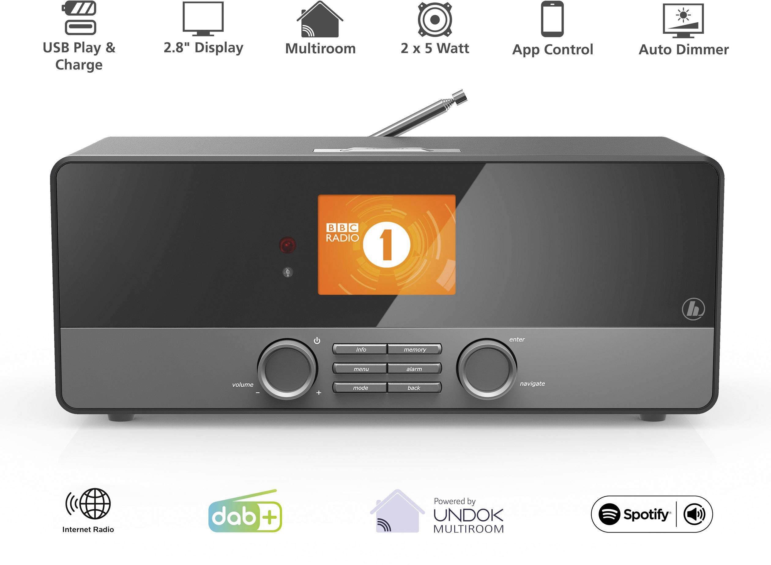 Hama Internet Tischradio DAB+, UKW AUX, Internetradio, USB B-Ware (Garantieaustauschware) Spotify Schwarz