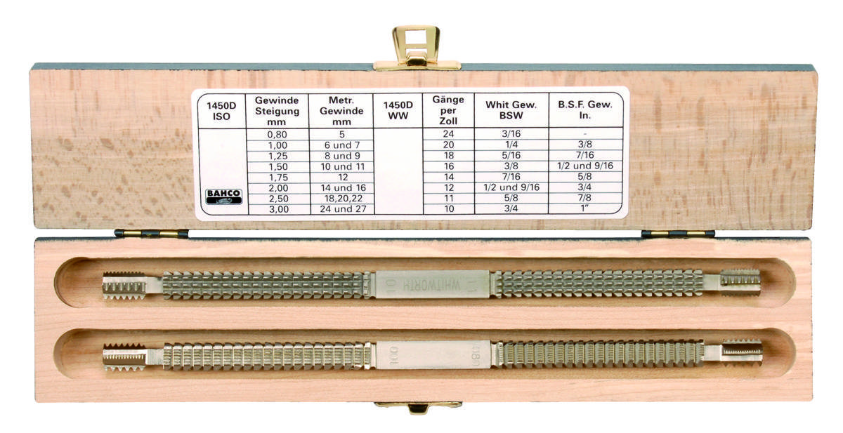 Bahco 1450D/2 Doppel-Gewindefeilen-Satz, 2tlg, mit Gewindetabelle 1St.