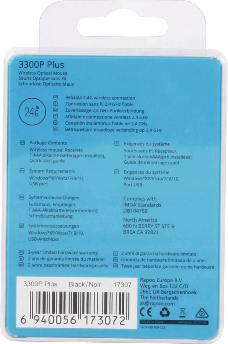 Rapoo 3300P+ Maus Funk Optisch Schwarz 1000 dpi