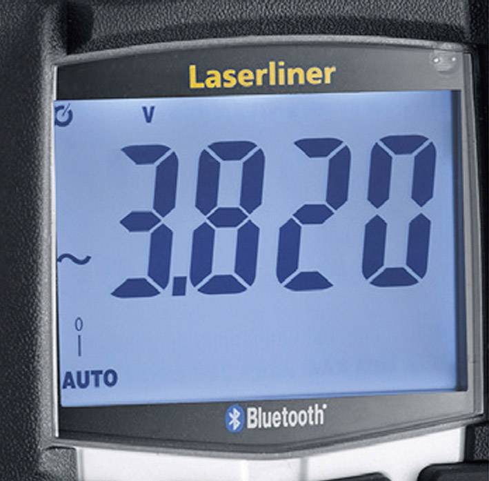 Ein digitales Messgerät mit einem Display zeigt den Zahlenwert '3,820 V' an. Oben steht 'Laserliner' und unten 'Bluetooth'.