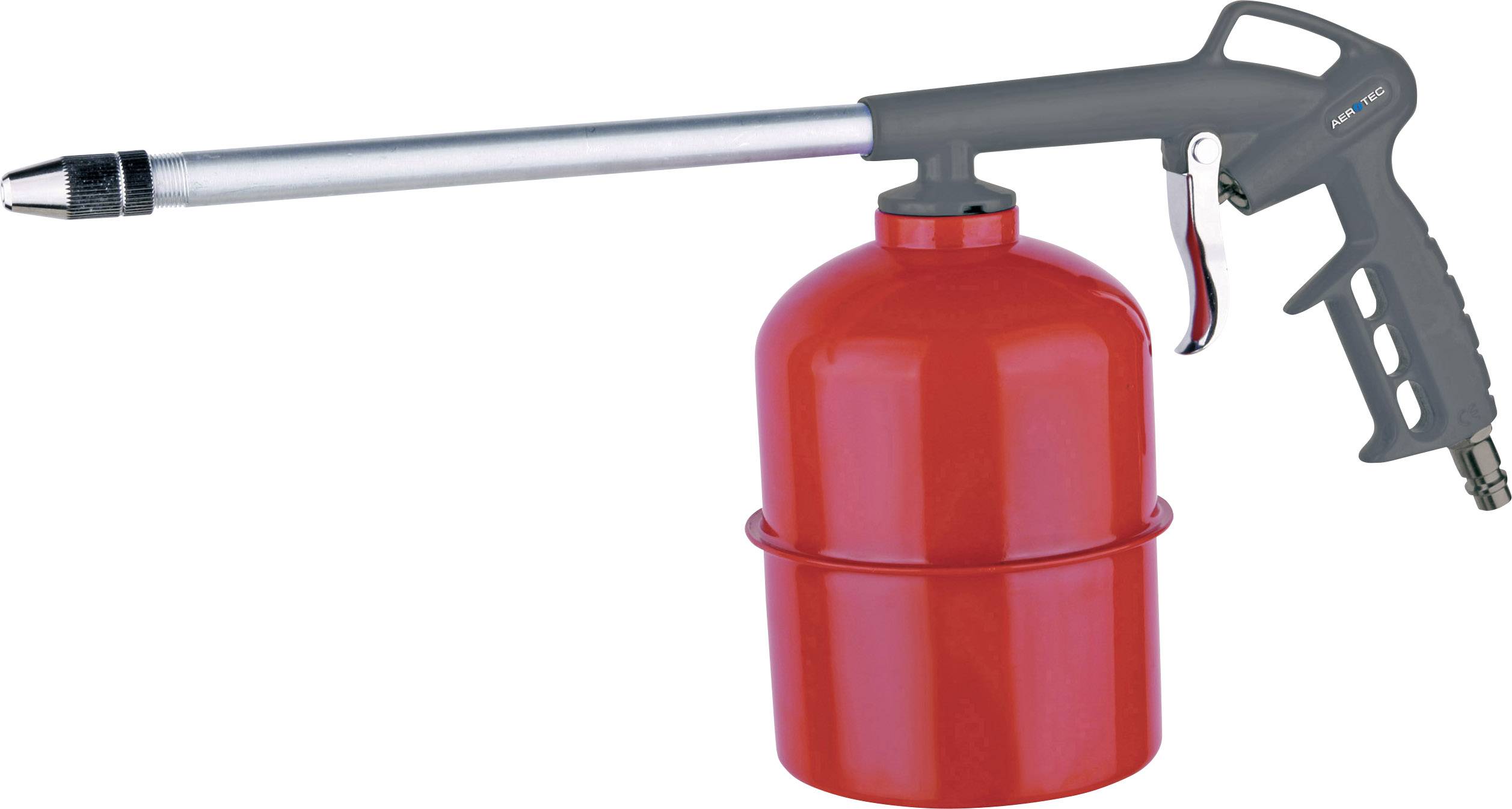 Ein roter Druckluftreinigungspistole mit langem metallischen Rohr und schwarzem Griff. Geeignet für Reinigungsanwendungen.