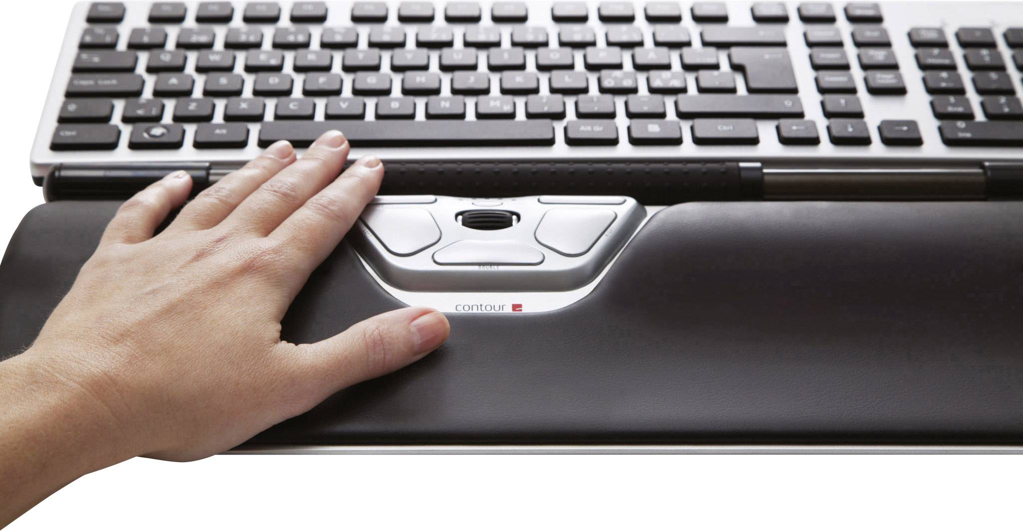 Contour Design RollerMouse Red Plus Maus USB Schwarz, Silber 7 Tasten 2800 dpi Ergonomisch, Handballenauflage, Integriertes Scrollrad