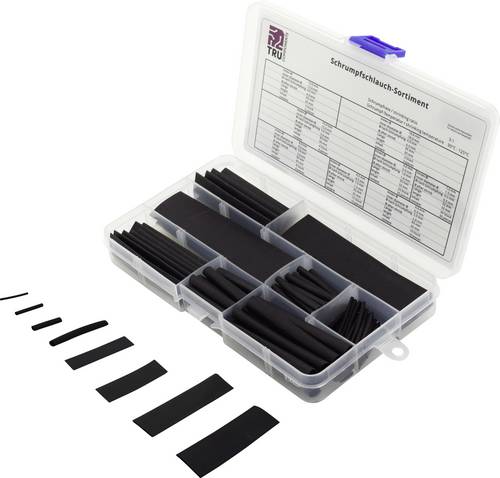 TRU COMPONENTS TC-6793936 Schrumpfschlauchsortiment Schwarz Schrumpfrate:3:1 100 St.