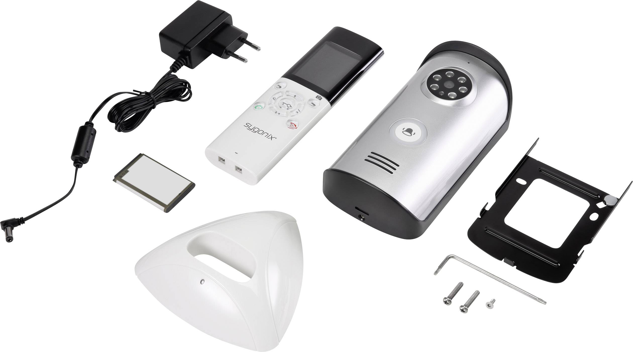 Sygonix EM-4159 Video-Türsprechanlage Funk Komplett-Set Silber, Weiß, Schwarz