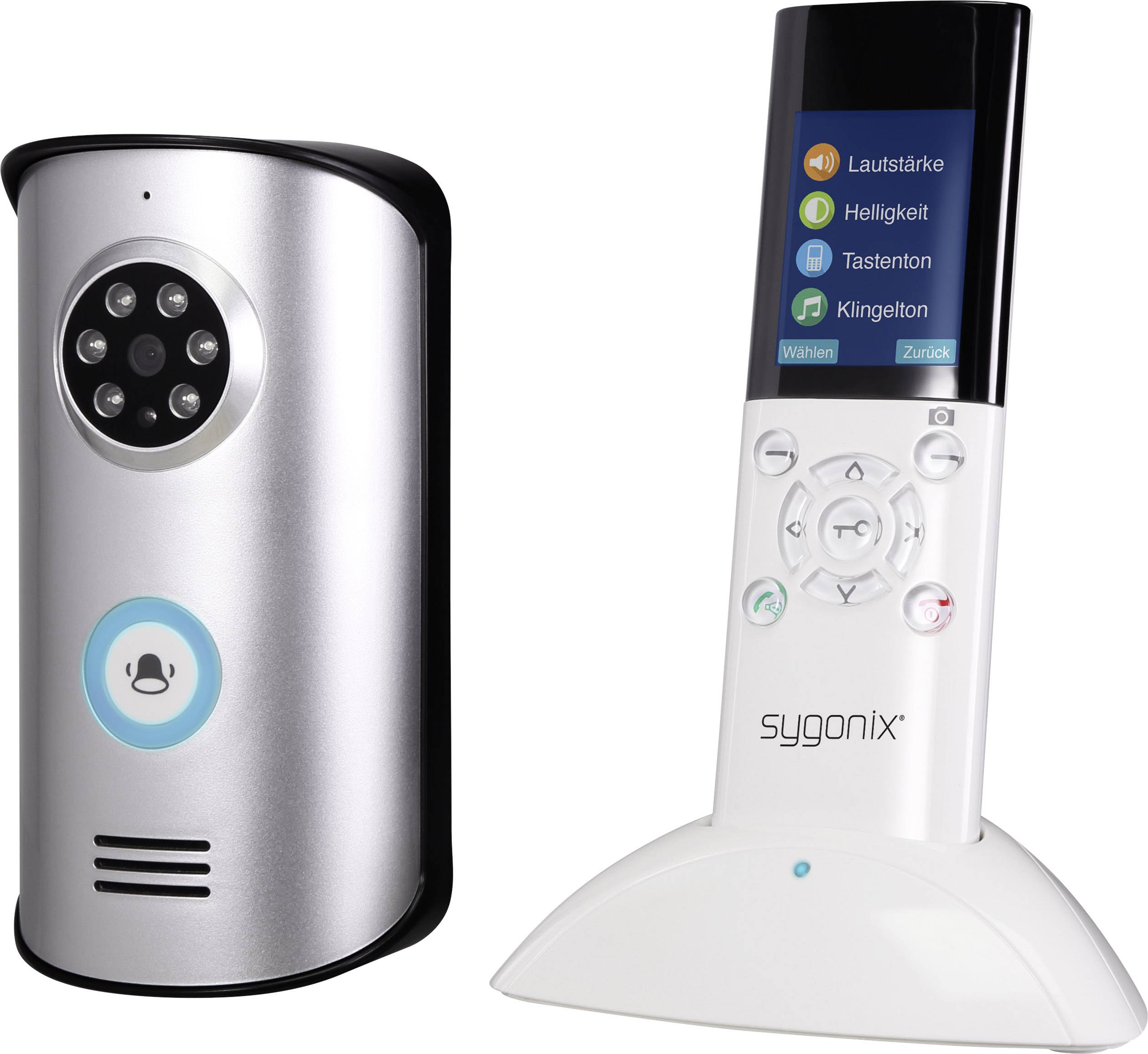 Sygonix EM-4159 Video-Türsprechanlage Funk Komplett-Set Silber, Weiß, Schwarz