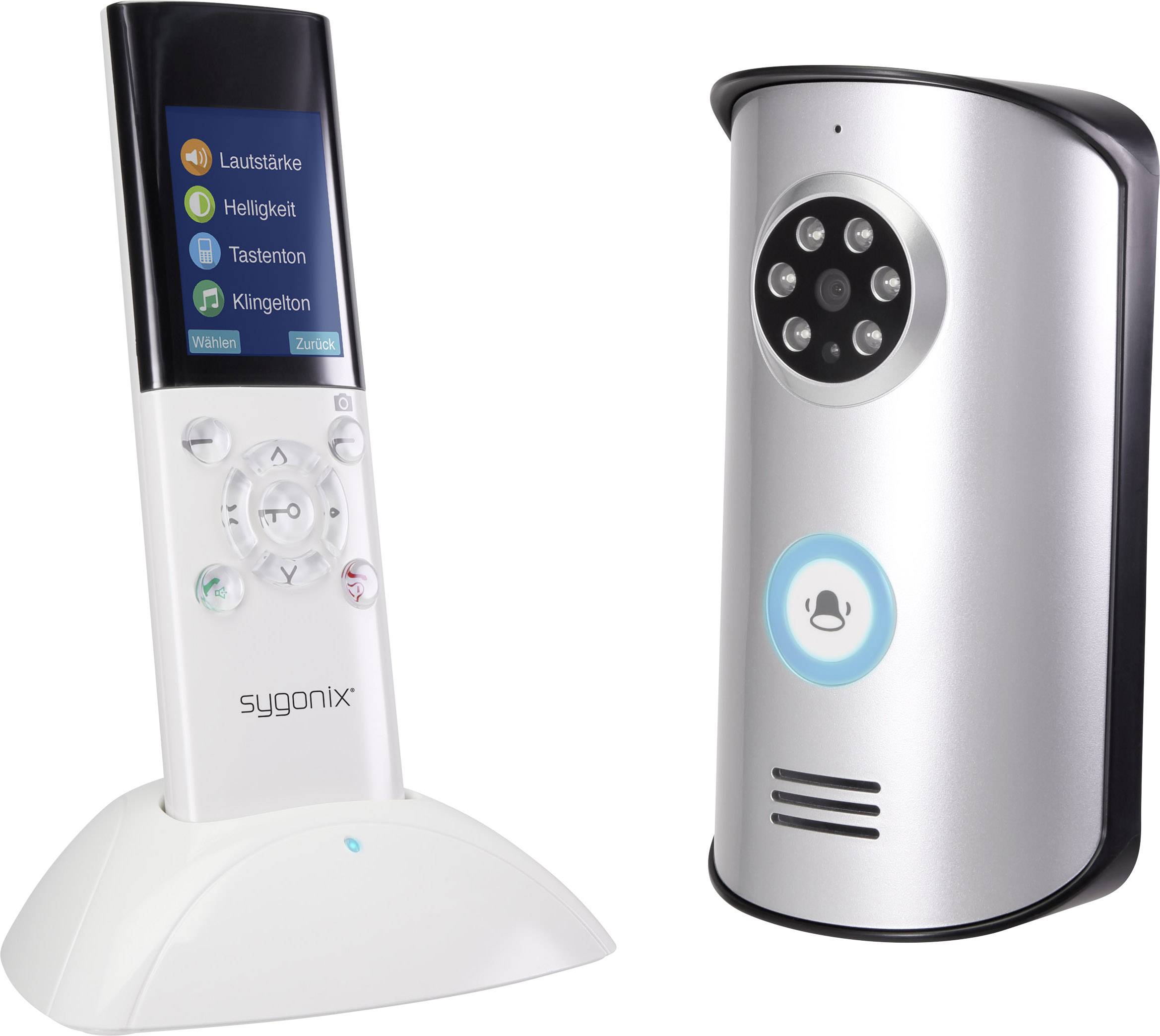 Sygonix EM-4159 Video-Türsprechanlage Funk Komplett-Set Silber, Weiß, Schwarz