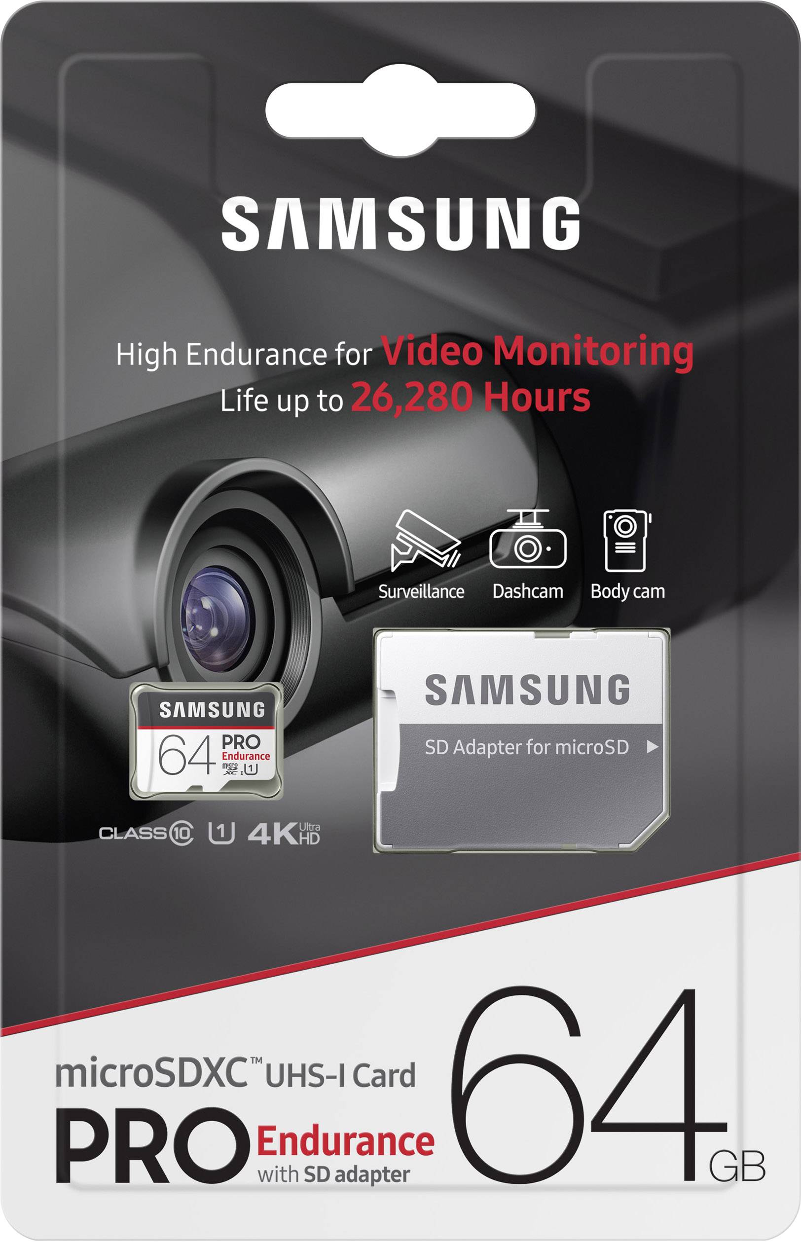 Samsung Pro Endurance microSDXC-Karte 64GB Class 10, UHS-I inkl. SD-Adapter, 4K-Videounterstützung