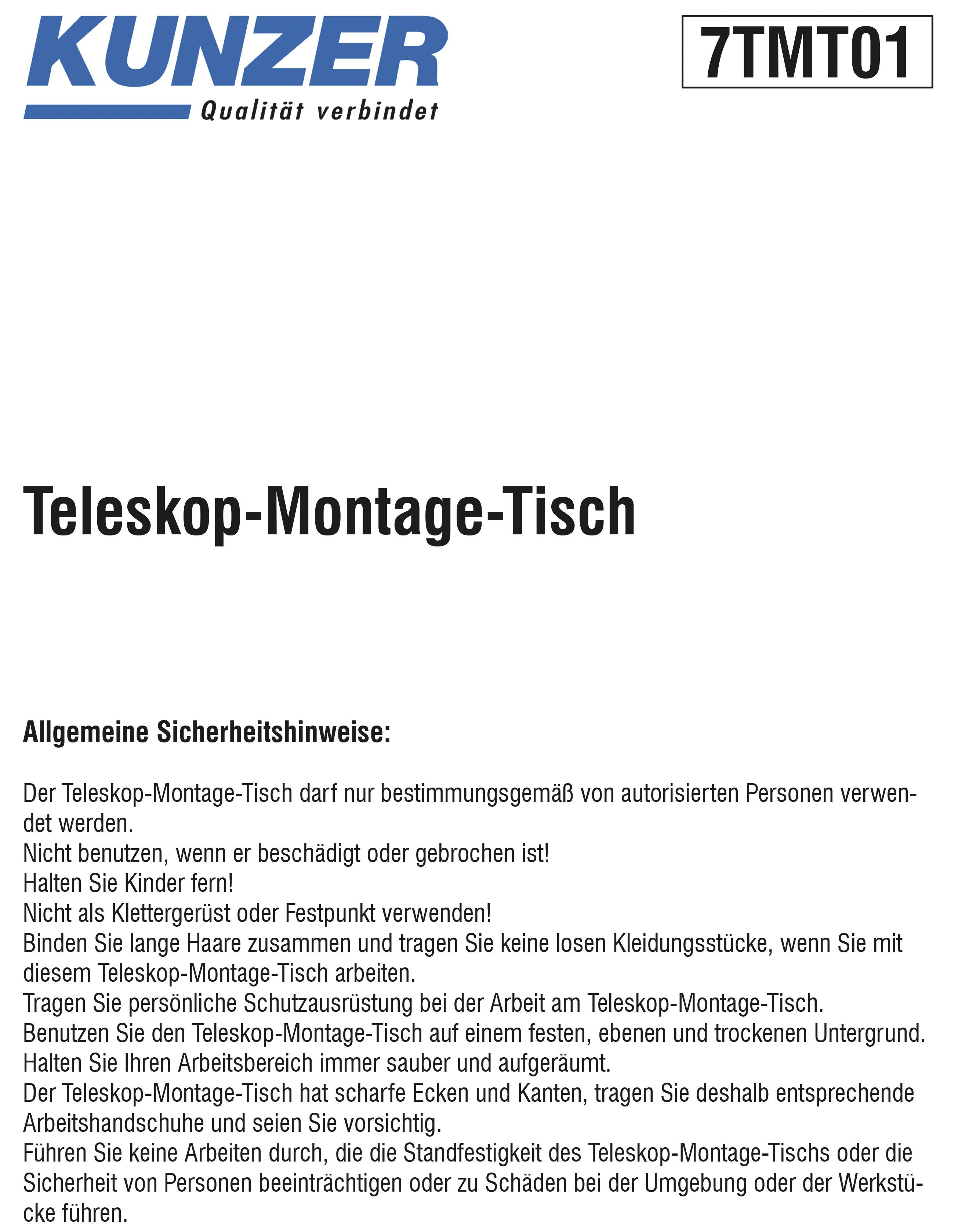 Kunzer 7TMT01 Teleskop-Montage-Tisch 7TMT01