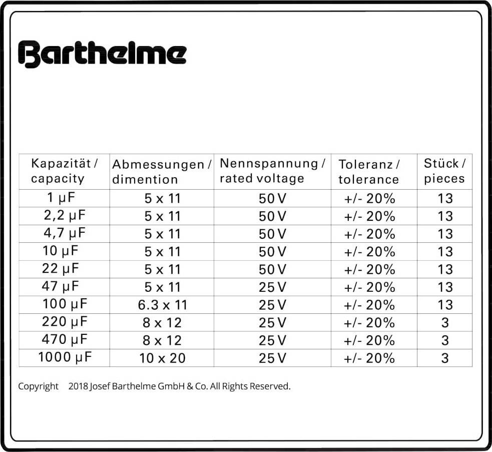 Barthelme Keramik-Kondensator Sortiment radial bedrahtet 50 V/DC 100St.
