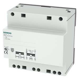 Ein weißer elektrischer Transformator von Siemens mit technischen Symbolen auf der Vorderseite. Geeignet für 250V AC, 50Hz.