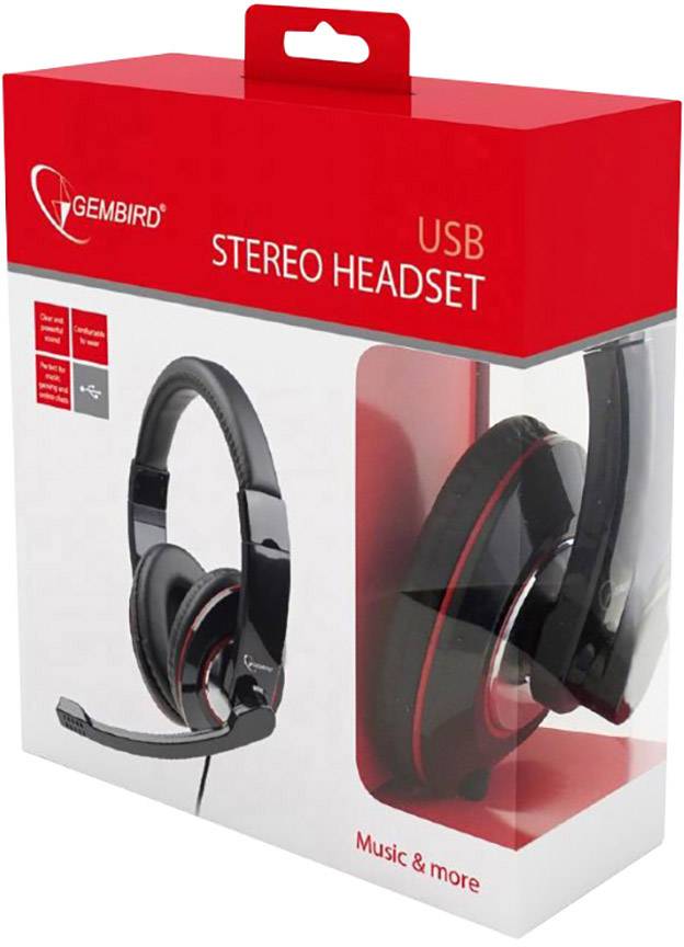 Gembird MHS-U-001 Over Ear Headset kabelgebunden Schwarz Lautstärkeregelung, Mikrofon-Stummschaltung Computer