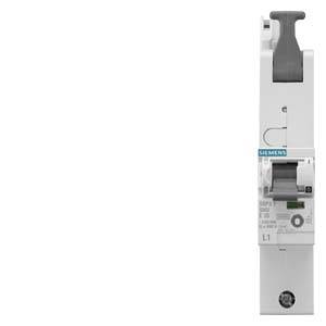 Ein Siemens-Sicherungsschalter in vertikaler Position, mit grauem Hebel oben.