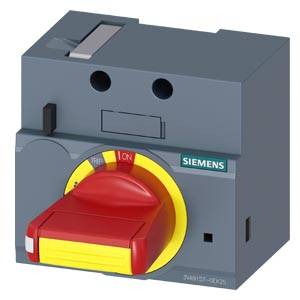 Ein grau-roter Leistungsschalter mit Siemens-Logo. Drehschalter in Position 'ON'. Geeignet zur Steuerung elektrischer Geräte.