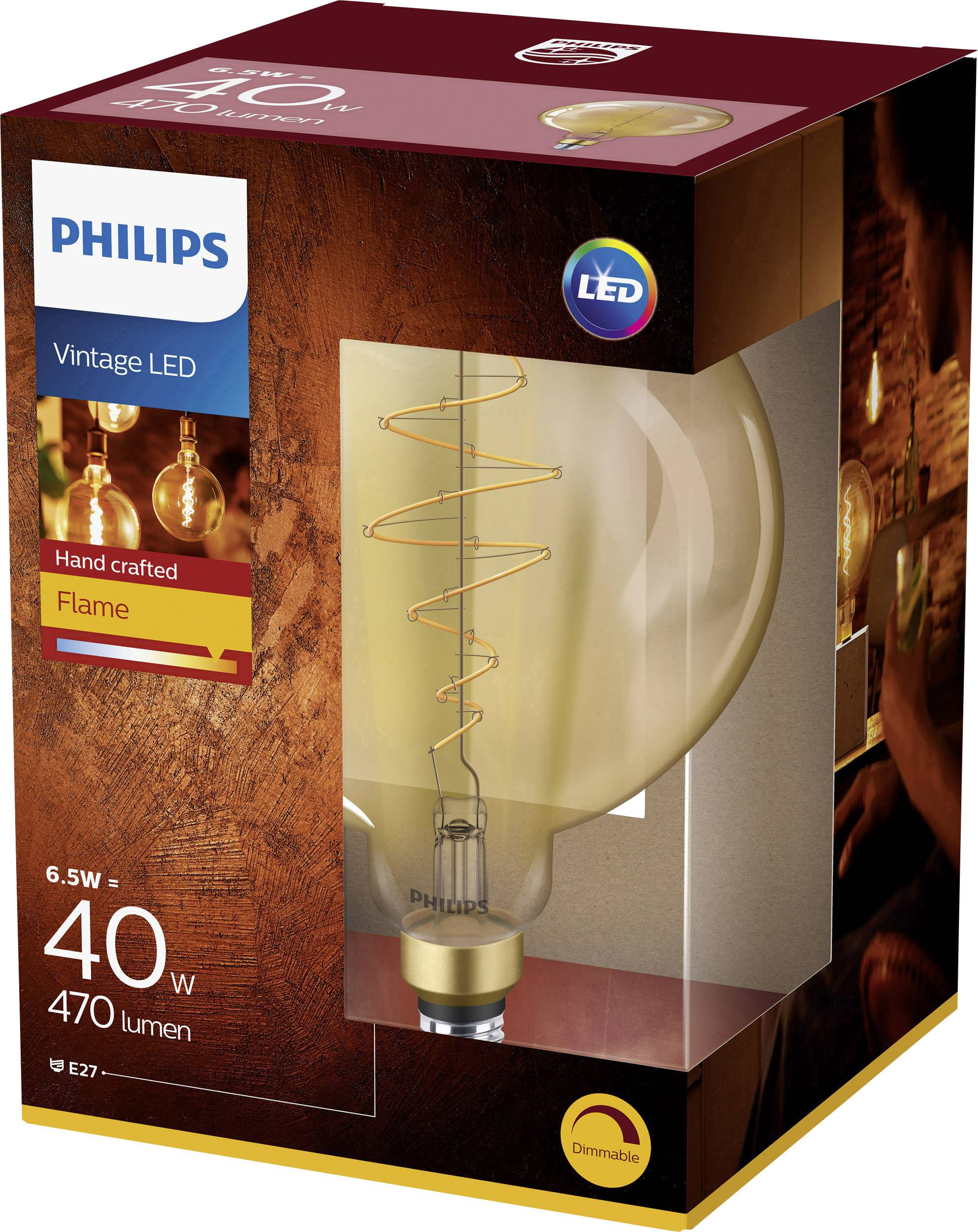 Philips Lighting 80347900 LED  E27 Globeform 6.5 W = 40 W Warmweiß (Ø x L) 200 mm x 286 mm dimmbar, Filament 1 St.